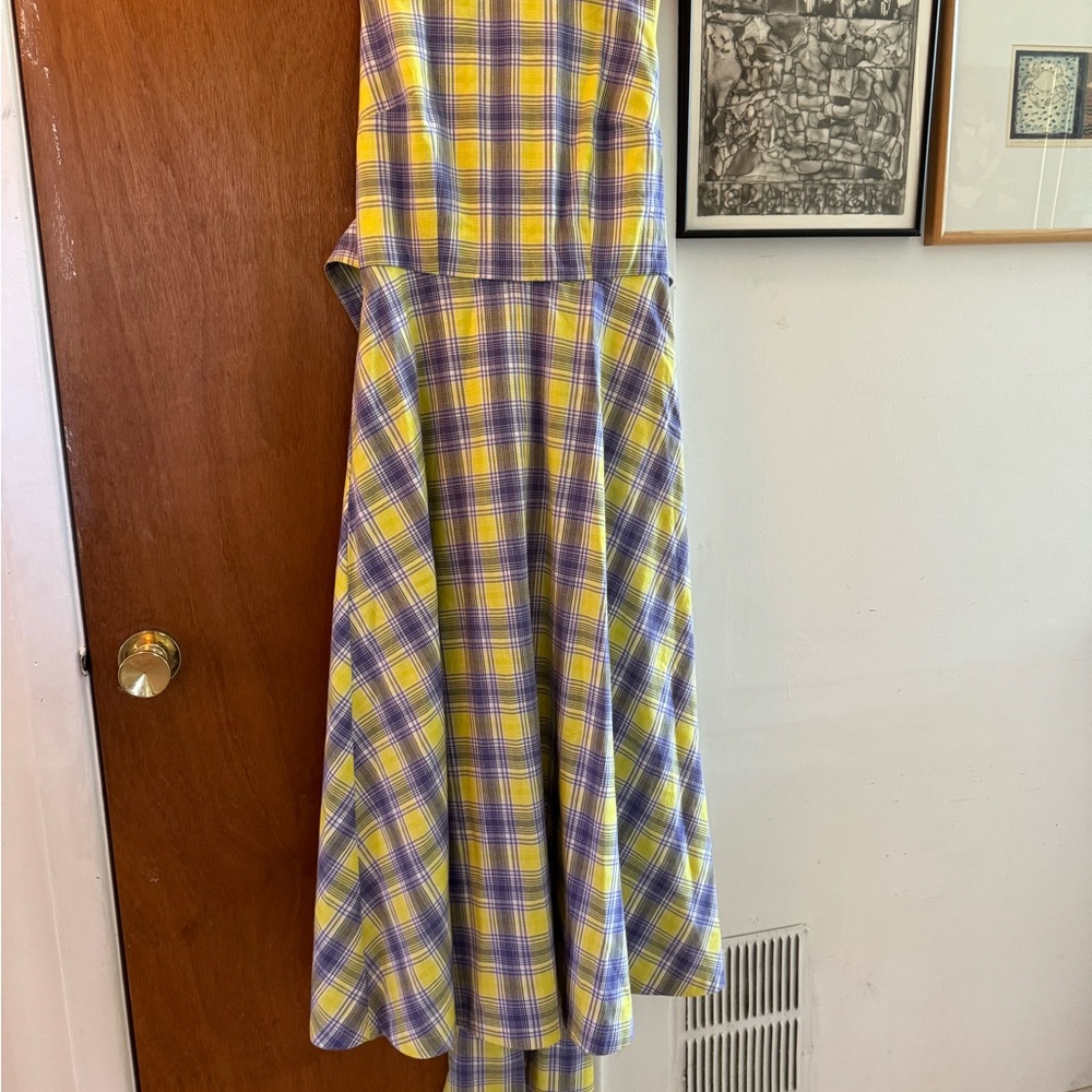 Emily and Fin Plaid Yellow and Lavender Midi Dress New